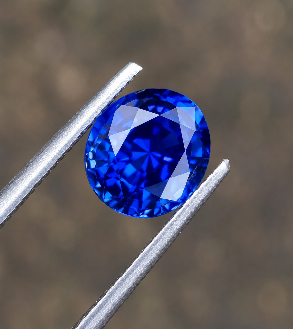 Blue Ceylon sapphire held with gem tweezers